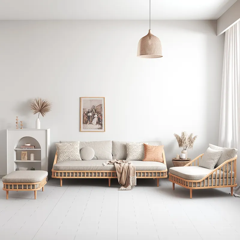 Living Room Modern House Furniture Rattan style Leisure Solid Wood Sofa Set