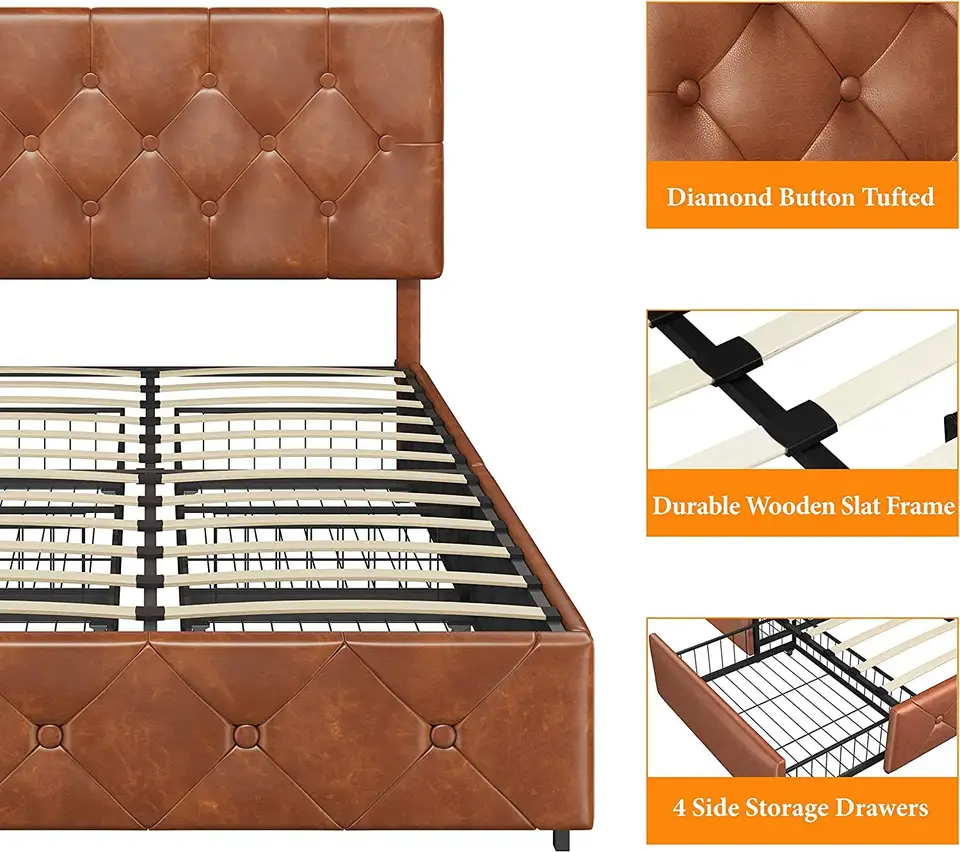 bedroom furniture drawer storage king size italian leather beds luxury modern upholstered bed frame for home