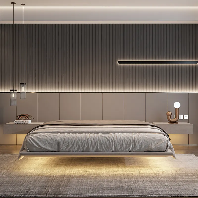 King size bed hotel luxury bedroom furniture leather 1.8m double single floating loft up-holstered beds