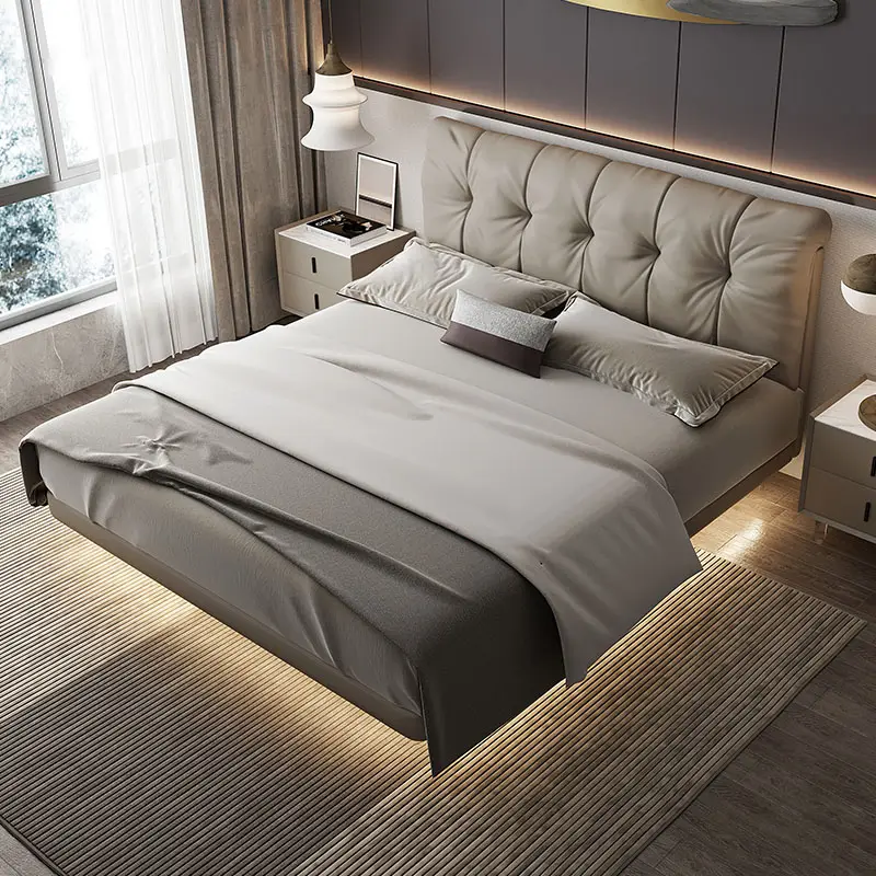 hotel bed luxury bedroom furniture leather 1.8m double single loft floating king size up-holstered beds