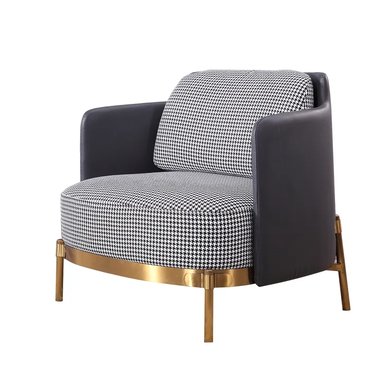 China factory customization single sofa Leather and fabric Stainless steel feet Hotel living room bedroom sofa