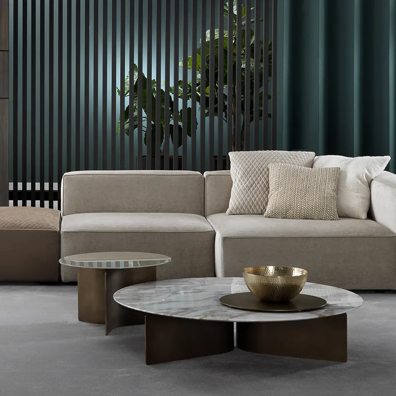 Italian light luxury stainless steel tea table marble top side table combination simple modern villa living room sofa