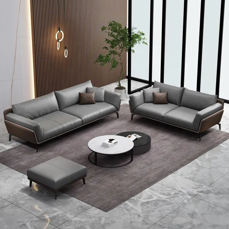 China Factory Modern living room Sofa PU Leather OEM Customized metal Leg 1+1+3 Apartment Home Office Sofa set