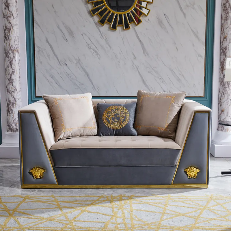 China Factory customized modern luxury living room sofa set velvet buckle hotel sofa