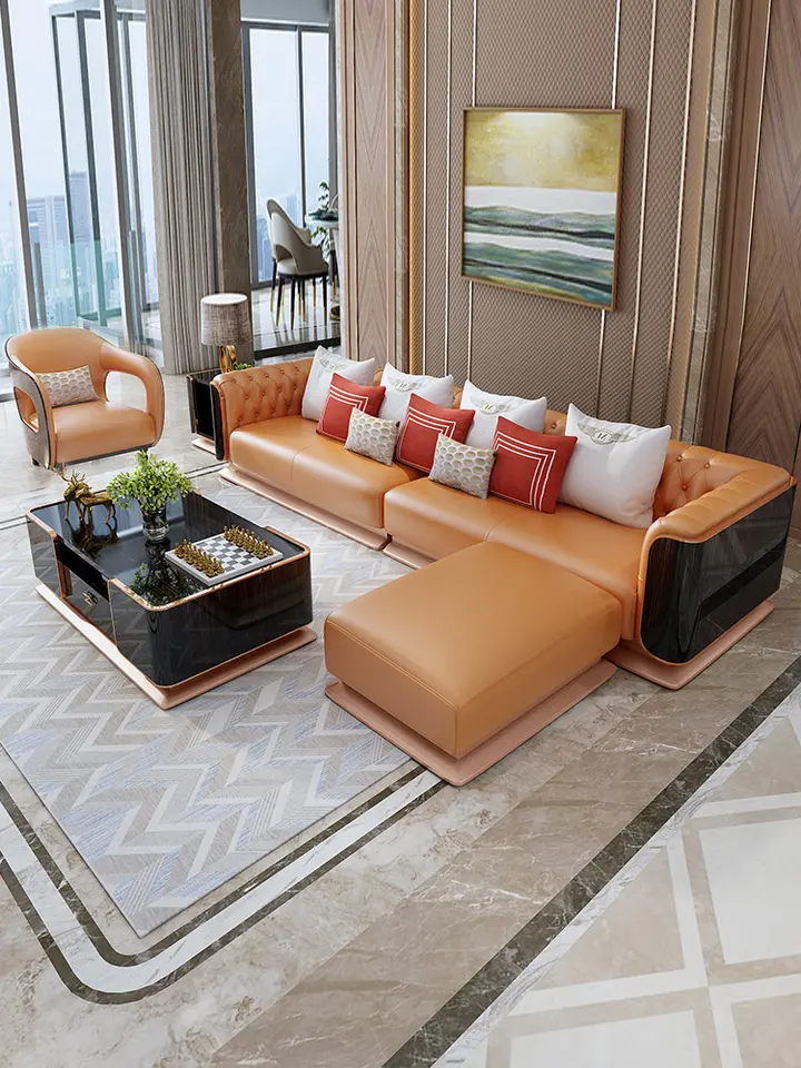 Italy design living room couch luxury brown velvet fabric single two three seater sectional sofa set