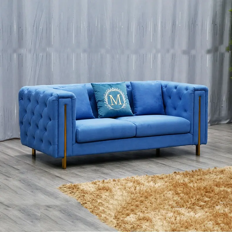 Luxury Velvet chesterfield sofa modern living room sectional sofas with stainless steel leg for office hotel home