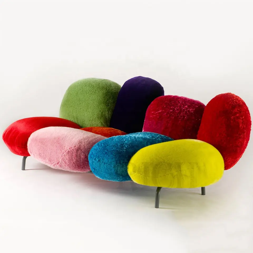 white modern sofa designer commercial furniture European soft small sofa living room fluffy wool fur shaggy sofa