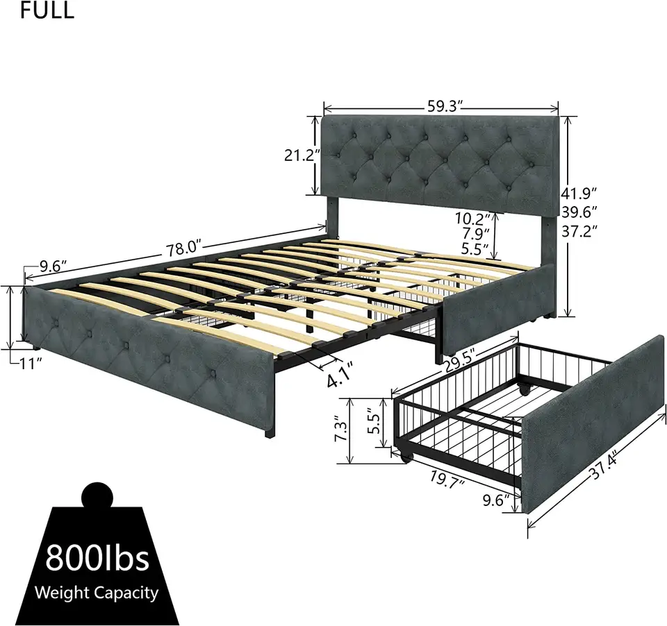 Customized upholstered bed double small apartment storage simple modern luxury bed frame queen size