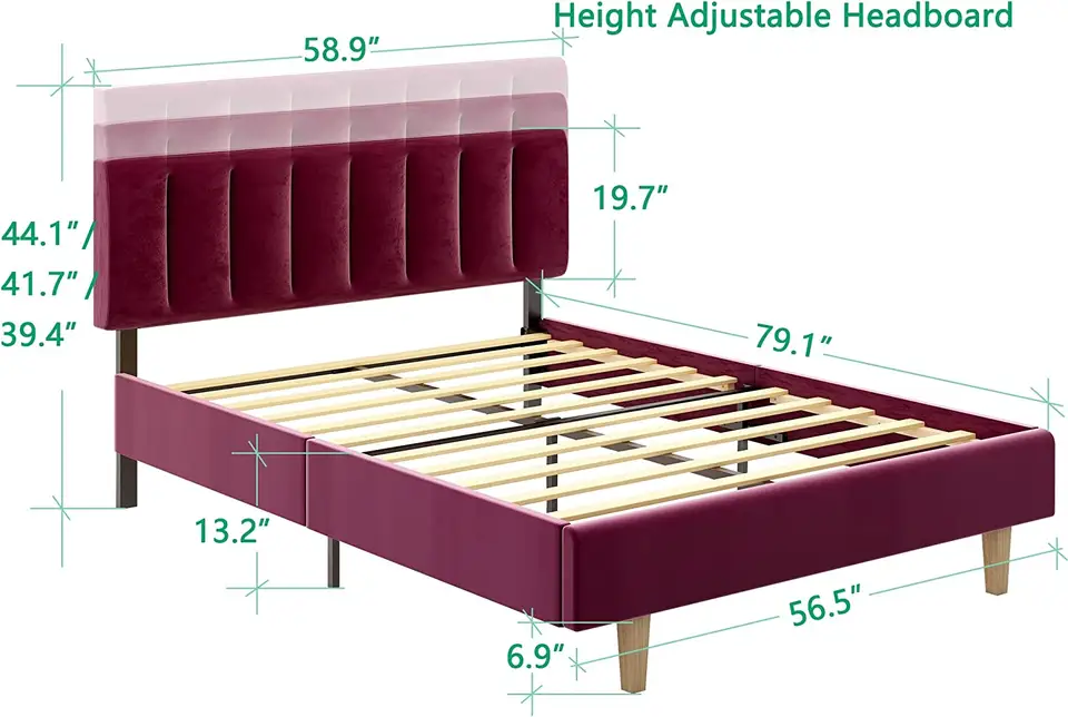 Modern Furniture Fabric Slat Dormitory Room King Queen Double Bed Frame Wood Bed