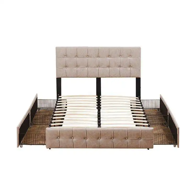 wholesale leather bed base modern double twin full platform upholstered queen king size bed frame with storage