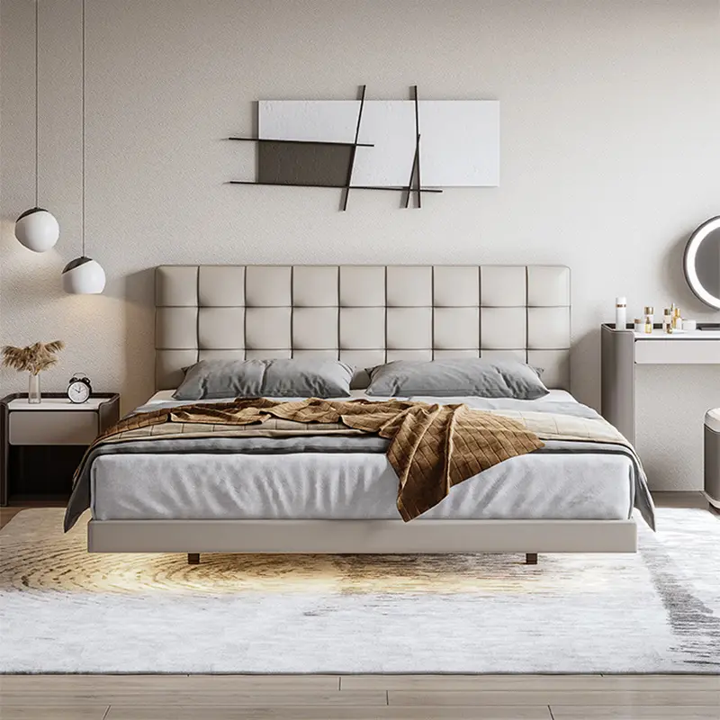 Hotel bed king size luxury bedroom furniture leather 1.8m double single loft floating up-holstered beds