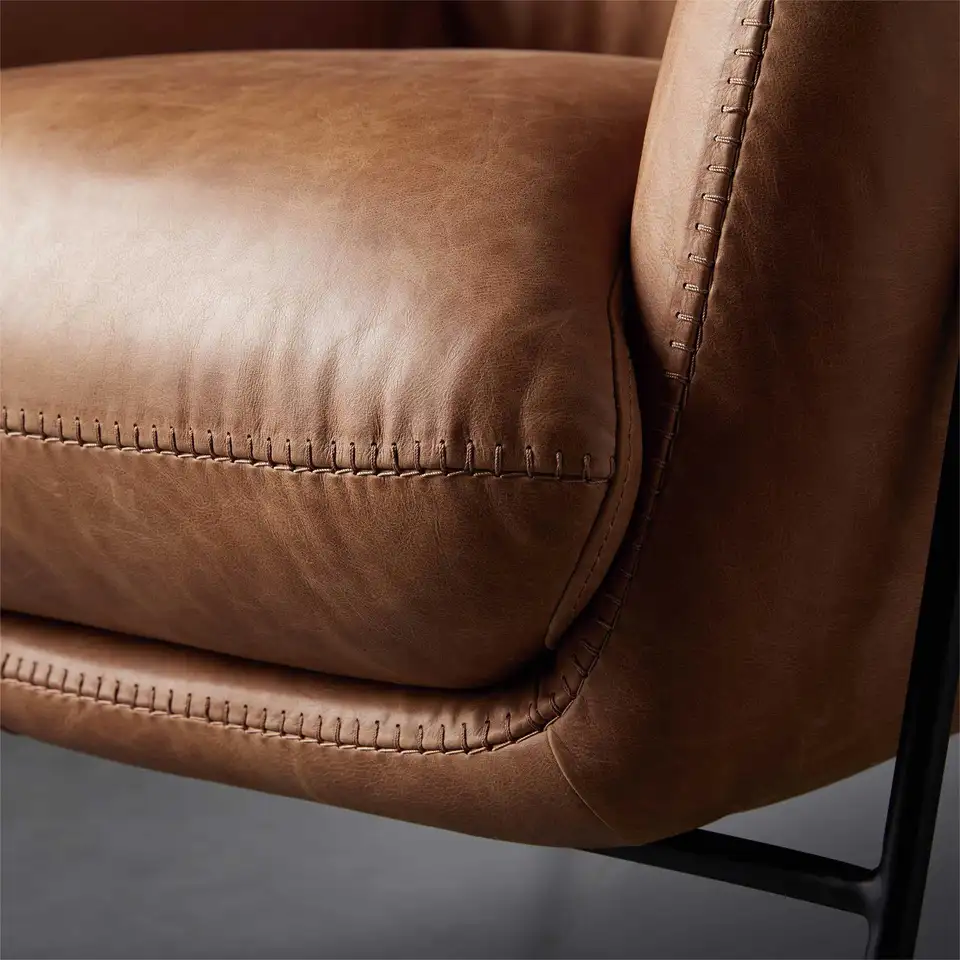 Luxury relax leisure home furniture metal frame modern simple custom color leather armchair living room chair