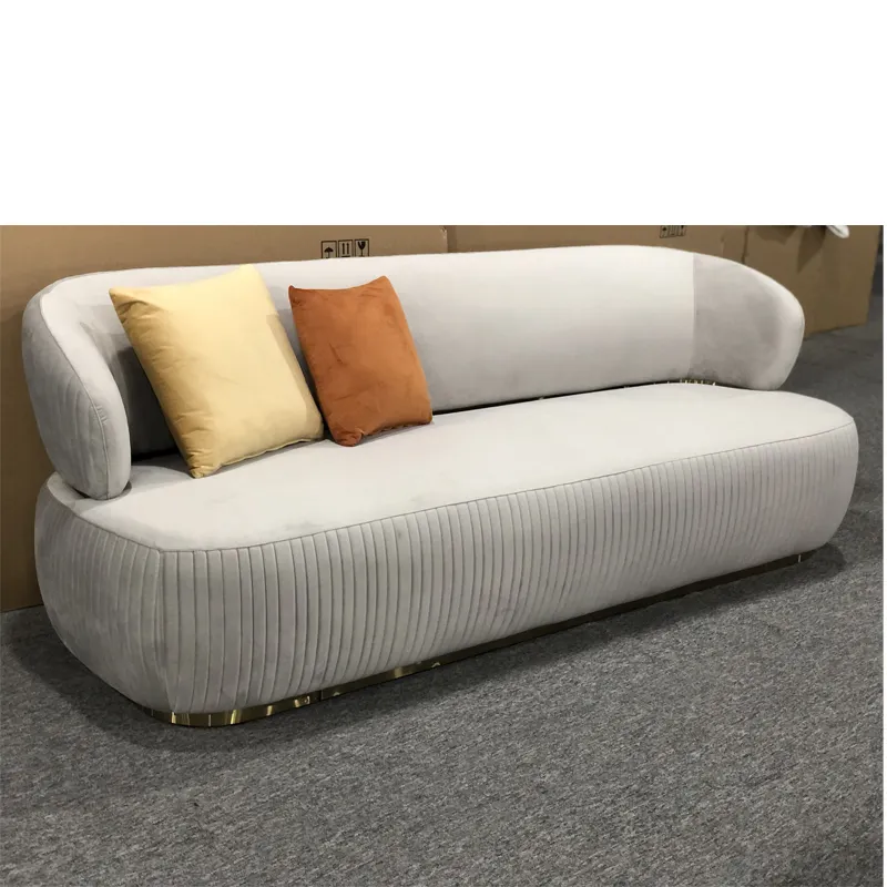Modern design stainless steel titanium hotel living room three seat sofa and luxury leather sofa can be customized