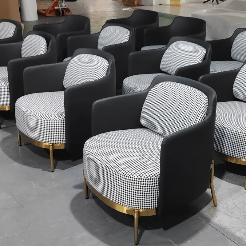 China factory customization single sofa Leather and fabric Stainless steel feet Hotel living room bedroom sofa