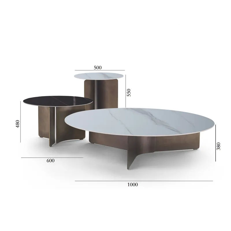 Italian light luxury stainless steel tea table marble top side table combination simple modern villa living room sofa