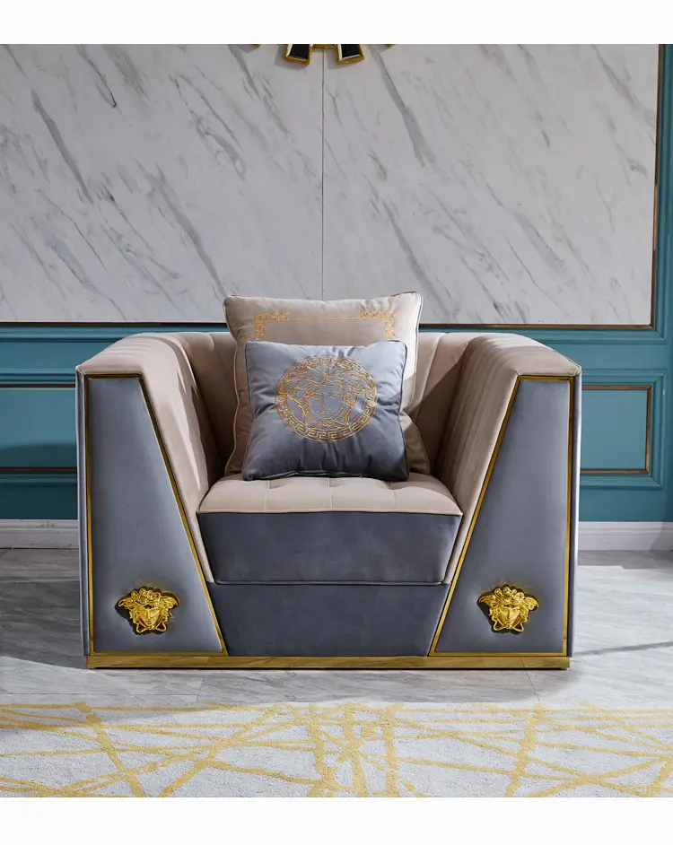 China Factory customized modern luxury living room sofa set velvet buckle hotel sofa