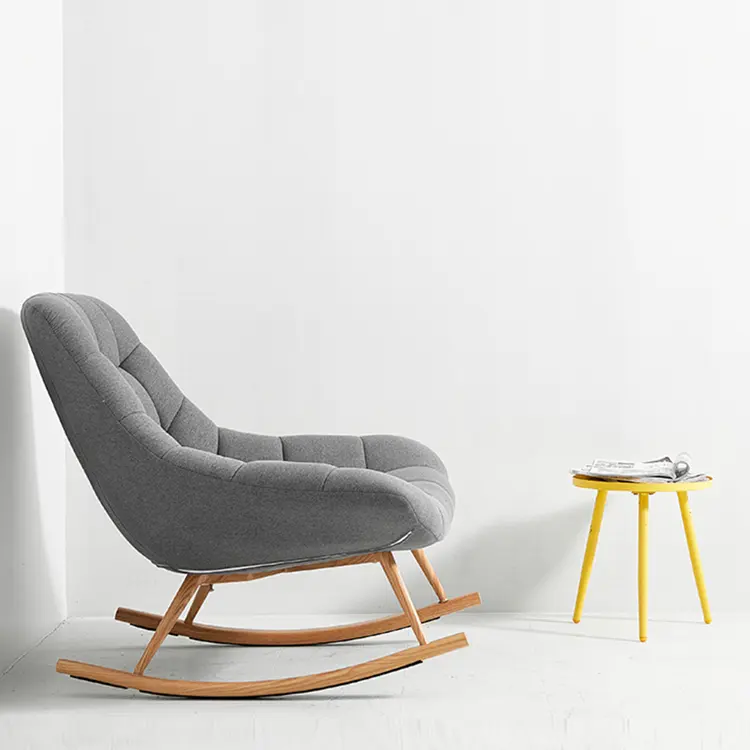 Modern Simple Design Linen Fabric Leisure Rocking chair Sofa with wood legs For Living Room Furniture