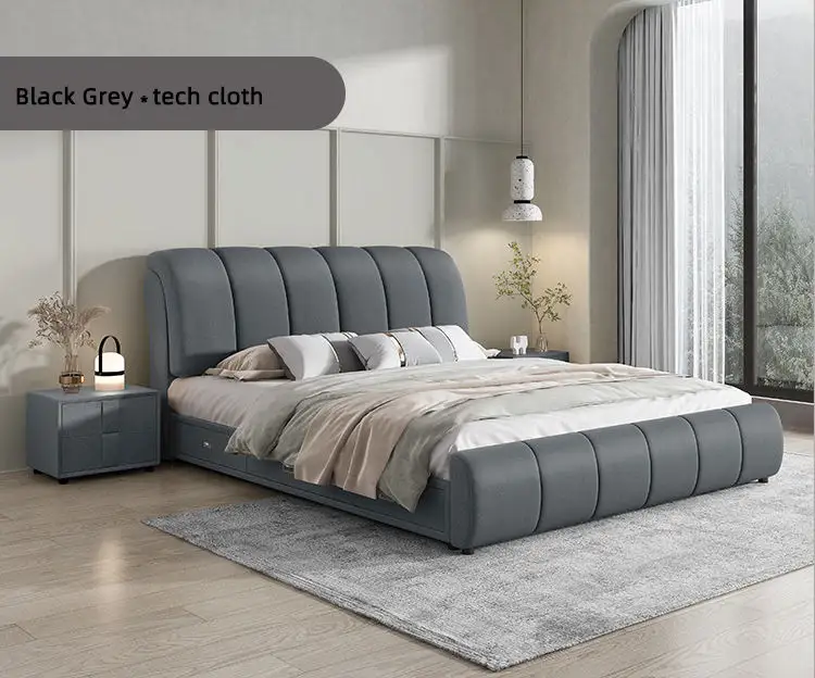 Leather Upholstered Bed Gas Lift Storage Soild Wood Design King Size Bedroom Furniture Wooden Bed Frame With Drawers