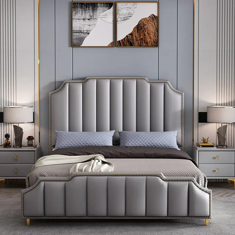 Factory outlet white queen solid wood bed leather bed 1.8 m double bed for home