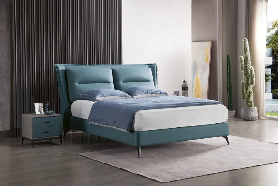 Bedroom Furniture Set Special Design Wooden Frame Metal Base Double Size Modern King Size Bed
