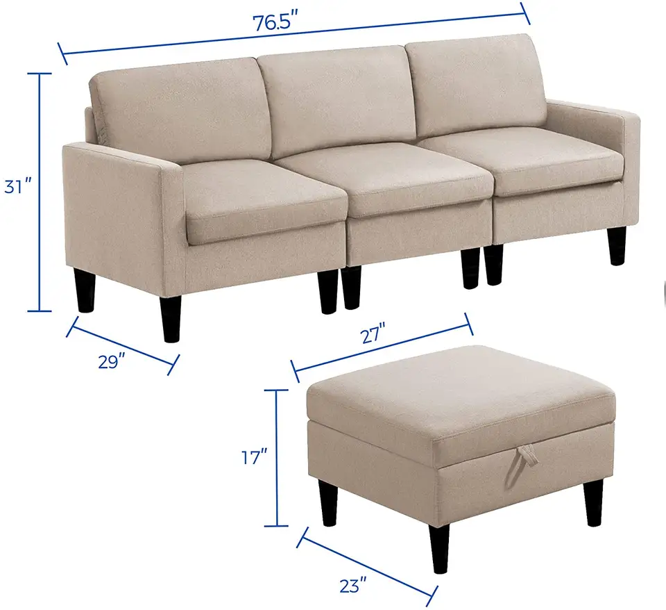 Wholesale Small Living Room Linen Fabric European Sectional Sofa With Sofa Storage Box