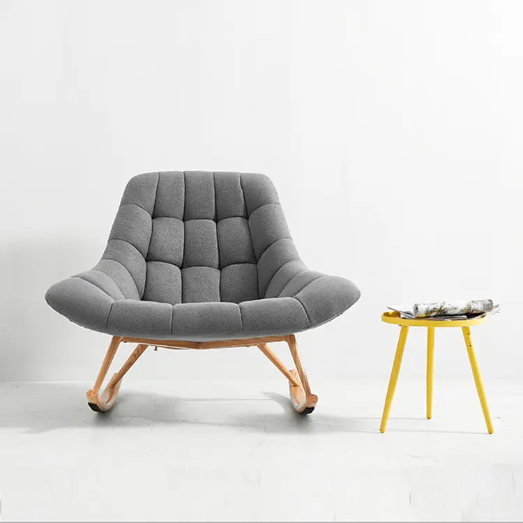 Modern Simple Design Linen Fabric Leisure Rocking chair Sofa with wood legs For Living Room Furniture