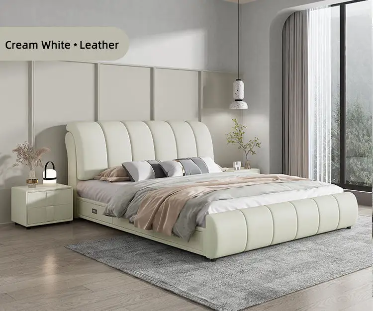 Leather Upholstered Bed Gas Lift Storage Soild Wood Design King Size Bedroom Furniture Wooden Bed Frame With Drawers