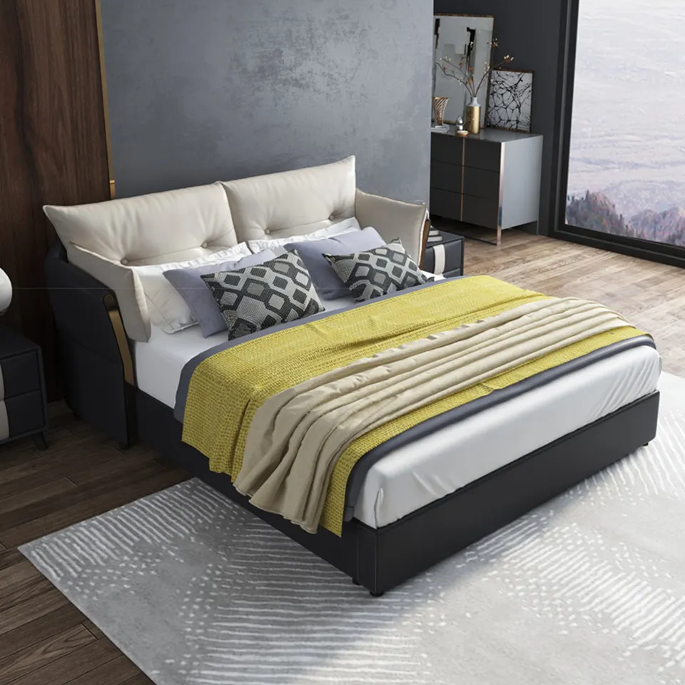 Light luxury Nordic leather bed modern master bedroom 1.8 meters double Italian white bedroom furniture soft bed