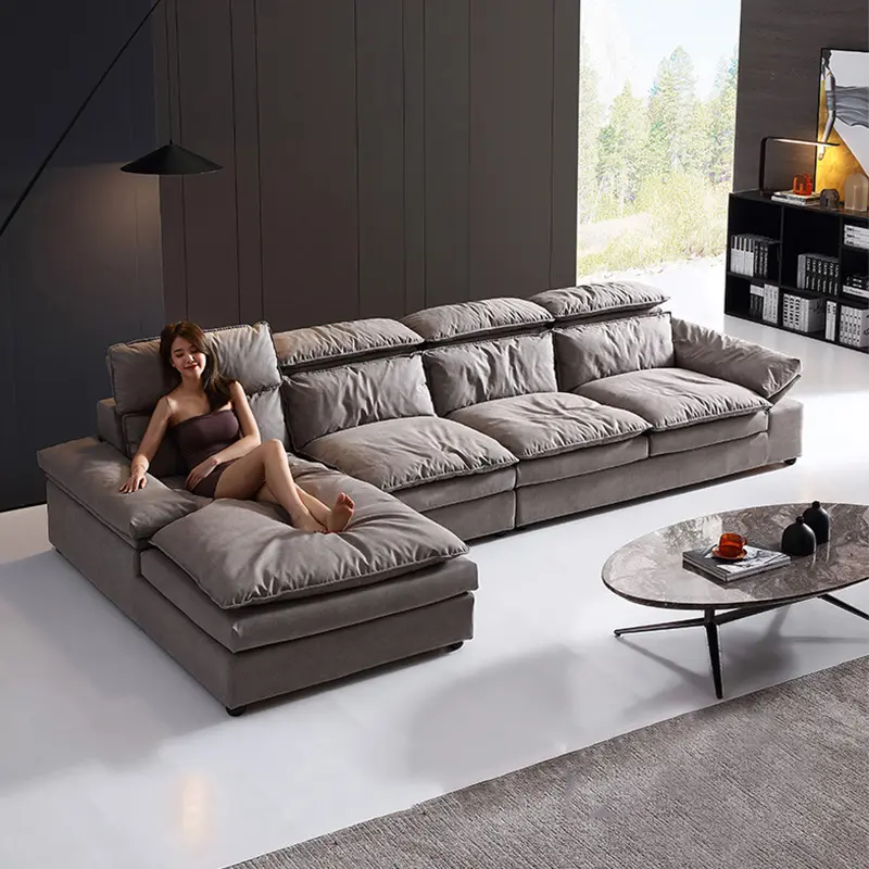 Light luxury fabric sofa living room solid wood feather down european leather sofa home furniture french sofa set