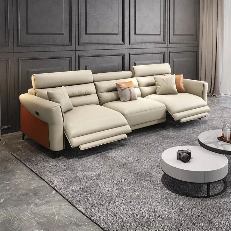 Multifunctional electric light luxury Italian sofa living room L-shaped combination European leather sofa