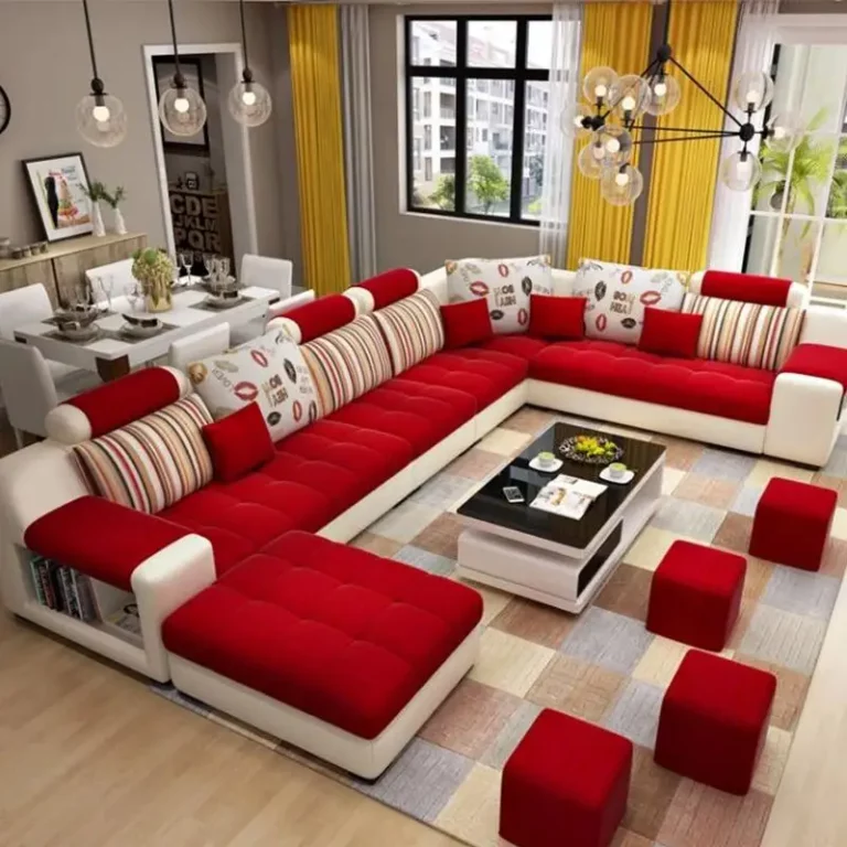 Living Room Fabric U Shape 7 Seater Furniture Sofa Nordic Set Luxury Modern Sofas