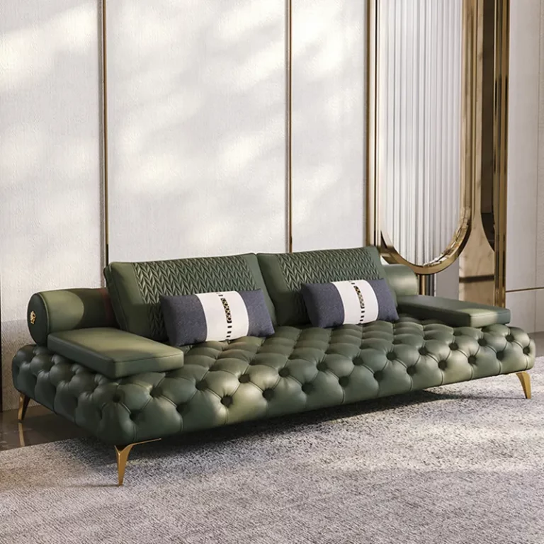 Light Luxury Genuine Leather Italian Sofa American Style Living Room Straight Buckle Home Furniture Big Sofa Set