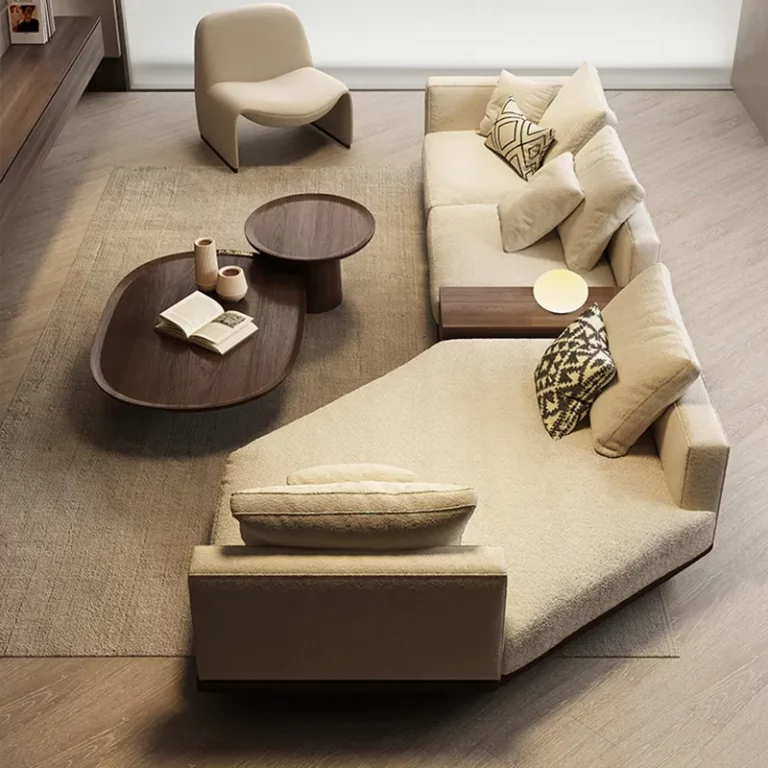 Italian Style Minimalist Curved Fabric Big Sofa Size Apartment Solid Wood Down Creative Special-Shaped Corner
