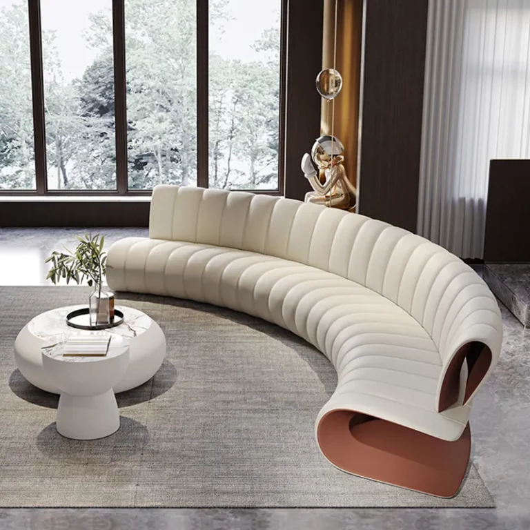 Modern Italian Light Luxury Sofa Large-Scale Curved Leather Sofa Club Leisure White Leather French Sofa