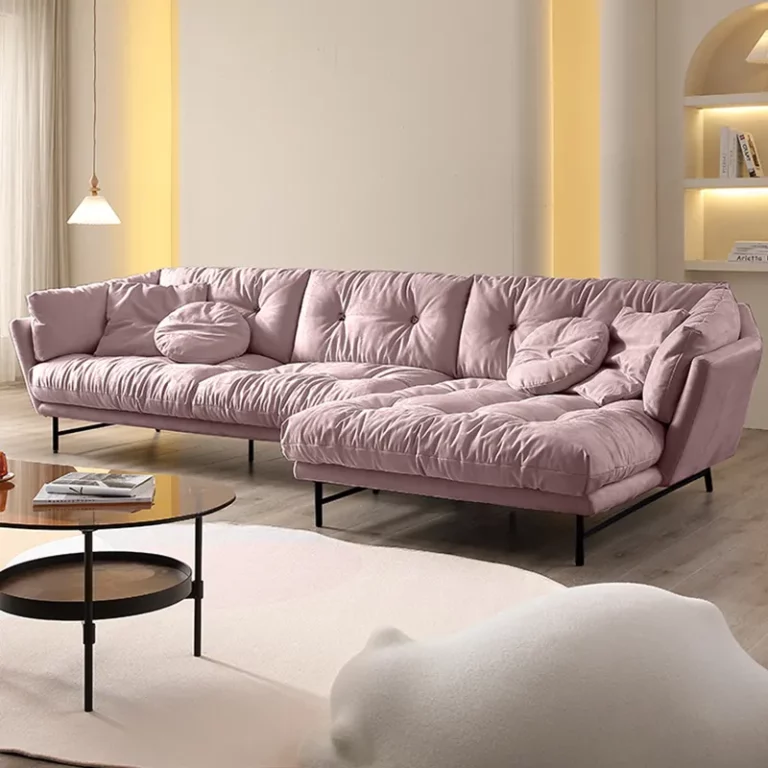 Light luxury frosted fabric sofa living room modern minimalist small apartment corner chaise combination white leather sofa