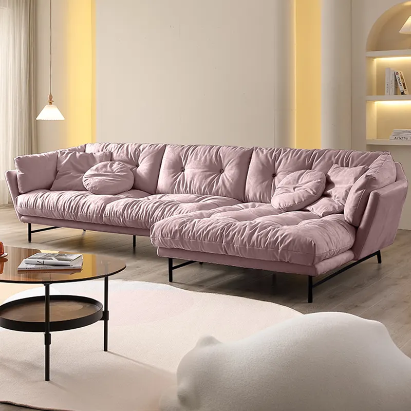 Light luxury frosted fabric sofa living room modern minimalist small apartment corner chaise combination white leather sofa