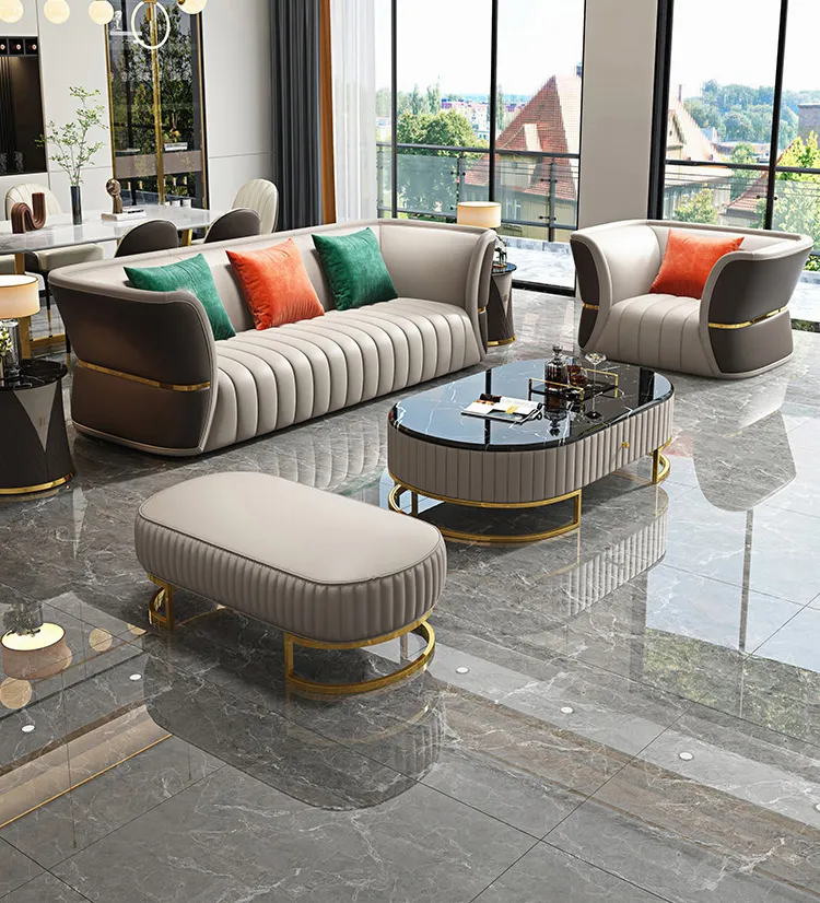 Modern light luxury leather sofa American combination designer sofa size apartment leather sofa for living room furniture