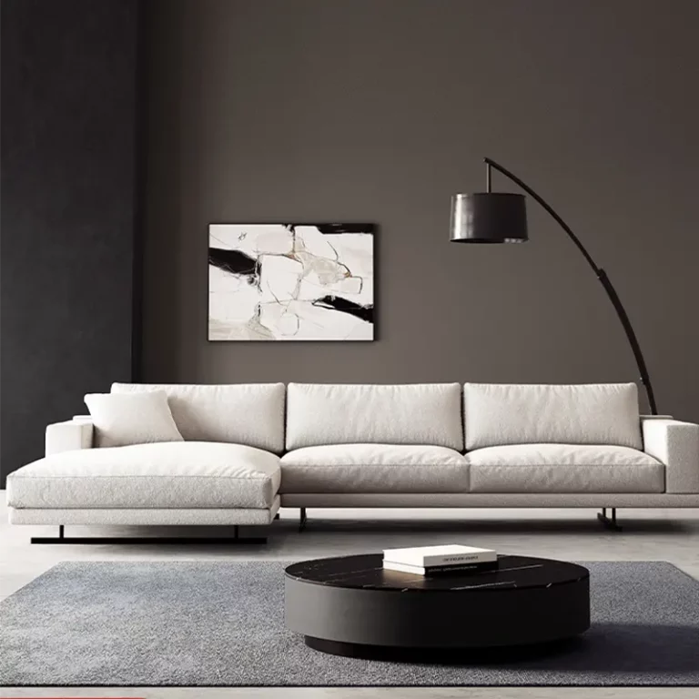 Light luxury down white fabric sofa for living room Italian minimalist design L-shaped sofa
