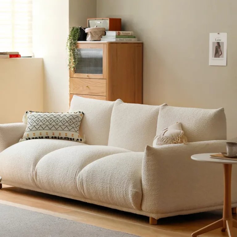 Fabric sofa Japanese style wabi-sabi style living room soft sofa cream style white imitation lamb fleece sofa