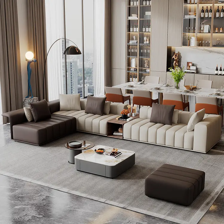 Italian minimalist leather sofa combination modern light luxury living room creative color matching piano key module sofa