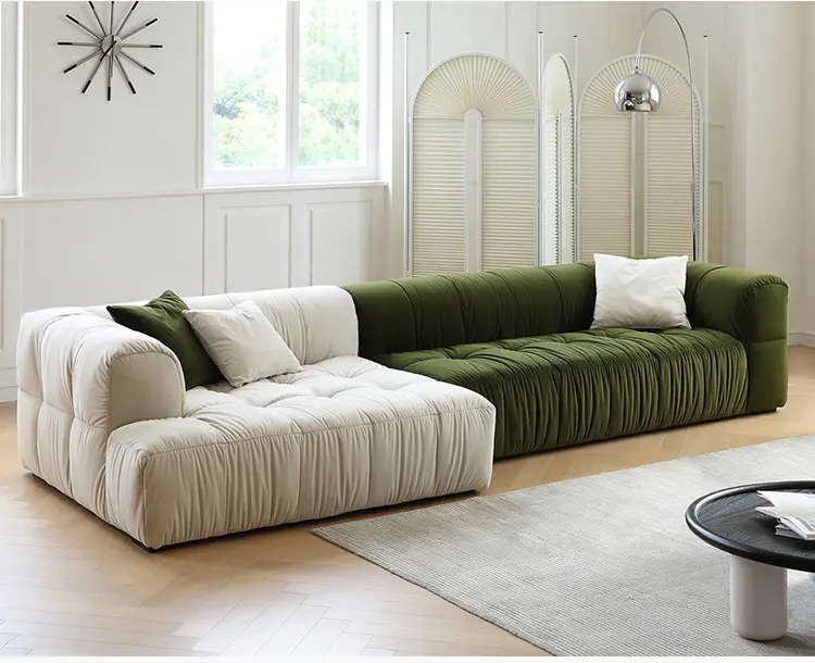 Italian Sofa Simple Color Matching Double-Sided Fabric Combination Living Room Bedroom Cream Wind Leather Sofa
