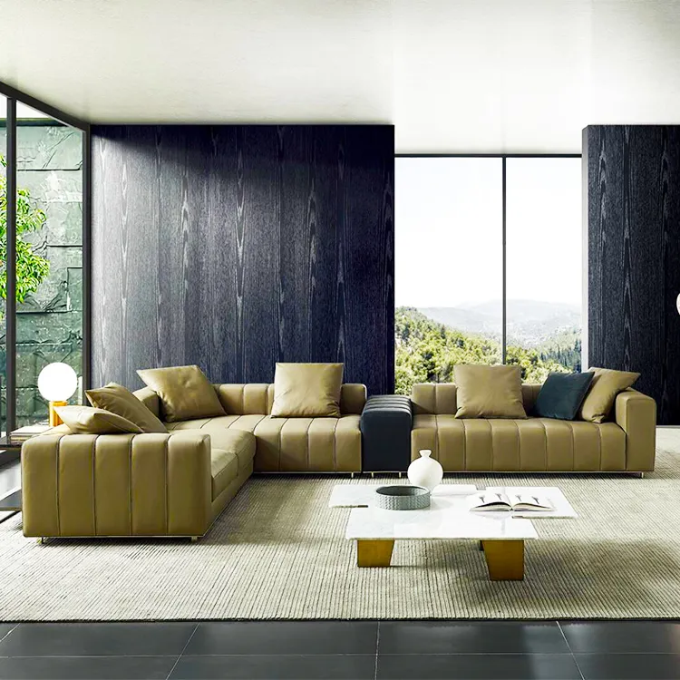 italian modern style furniture hotel lobby leather sectional corner sofa villa living room sofa set