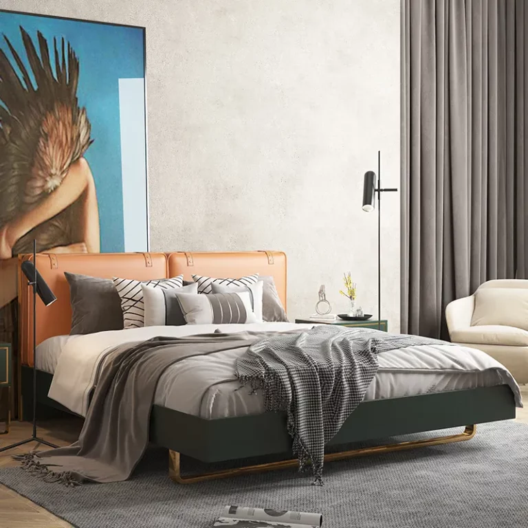 Modern light luxury leather bed 1.8m double bed Nordic minimalist luxury furniture bedroom Italian king size wedding bed