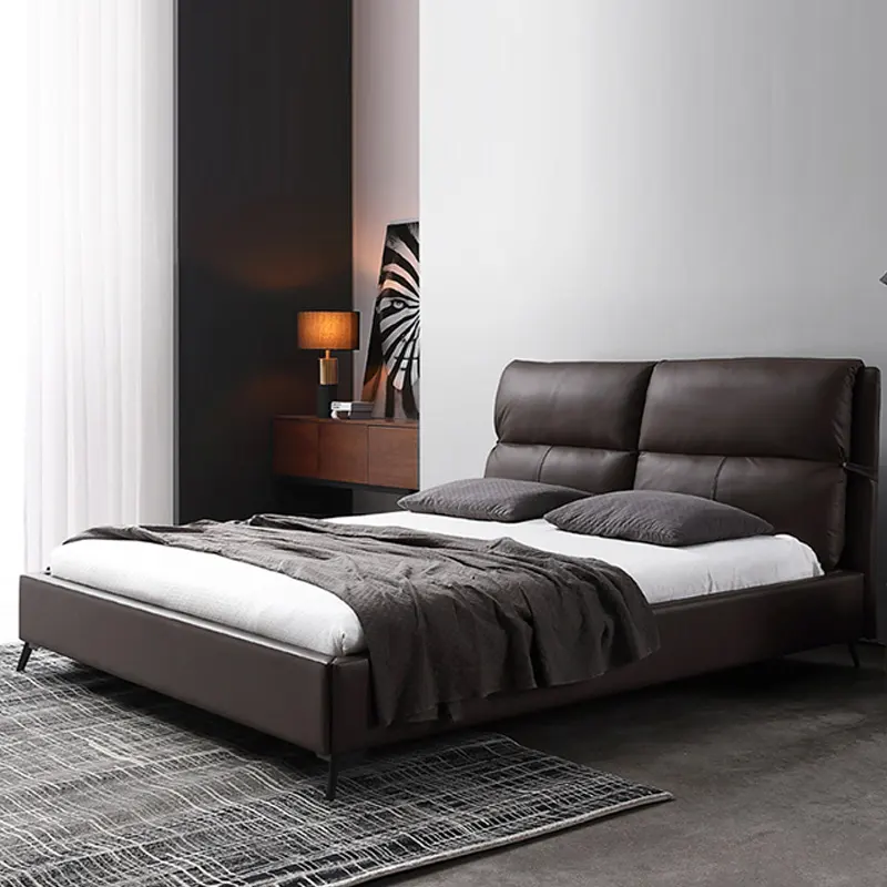 Nordic modern leather bed 1.8m double bed Italian luxury furniture bedroom king size leather bed