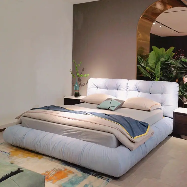 Cloud bed deerskin velvet down matte cowhide 1.8m double bed Italian minimalist light luxury white bedroom furniture
