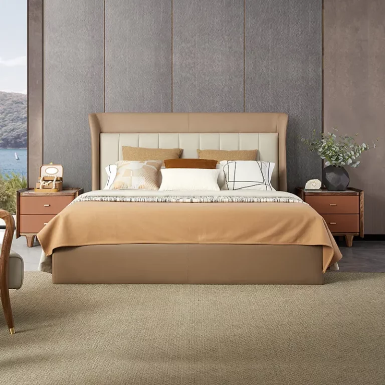 Italian Leather Bed Double Master Bedroom Wedding Bed Nordic Light Luxury Soft Simple Modern Solid Wood Leather Bed
