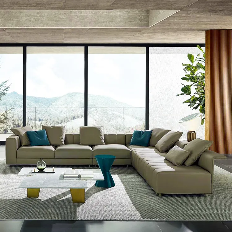 italian modern style furniture hotel lobby leather sectional corner sofa villa living room sofa set