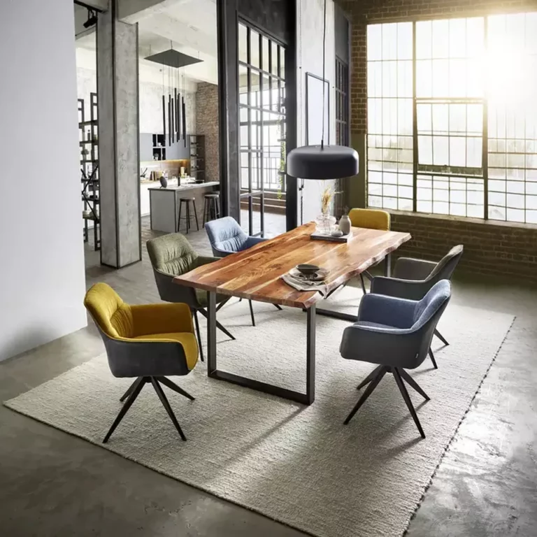 Wholesale modern linen fabric dining chair elegant dining room furniture green armchair 360 swivel metal frame dining chair