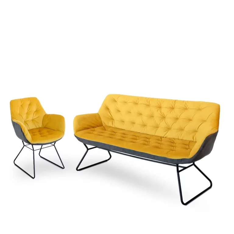 Home furniture dining room luxury armchair yellow fabric modern industrial dining chair with metal base