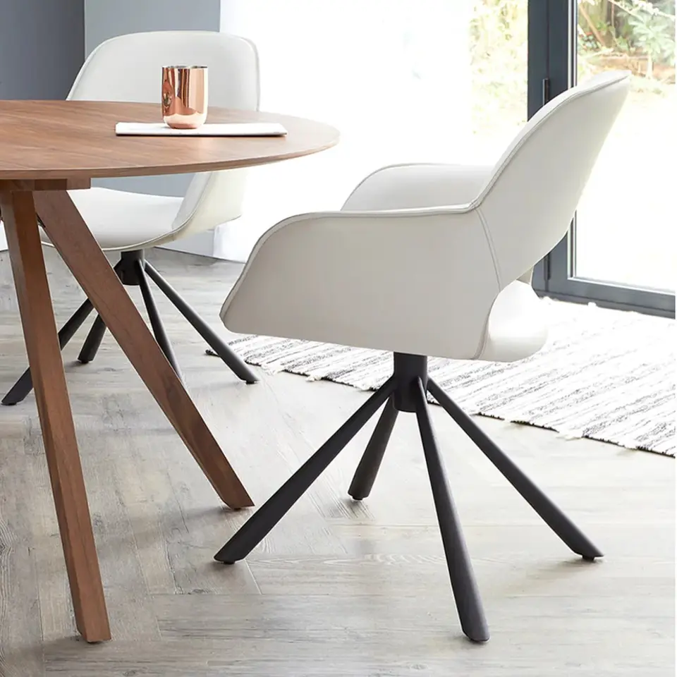 Stylish swivel dining chair armchair custom fabric pu leather dining chair elegant white dining chair